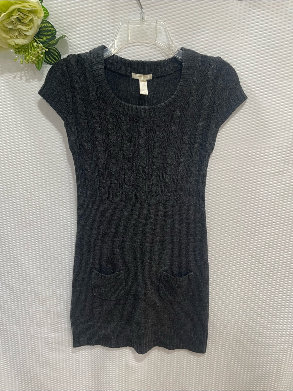 Ambiance Apparel Cable Knit Sweater Mini Dress S Charcoal Gray Pockets Fall
